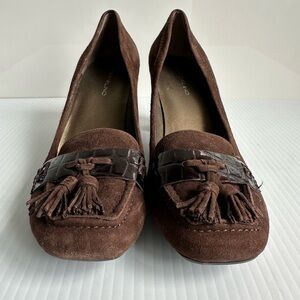 Bandolino Brown Suede Oxford Heel Pump Tassels Size 8 Work Office Internship